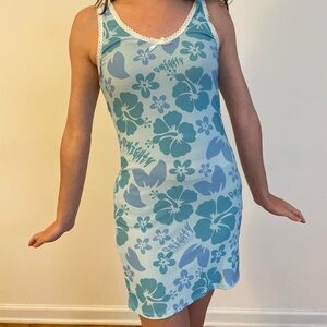 Omighty blue pajama lingerie slip nightgown y2k trendy hibiscus dress